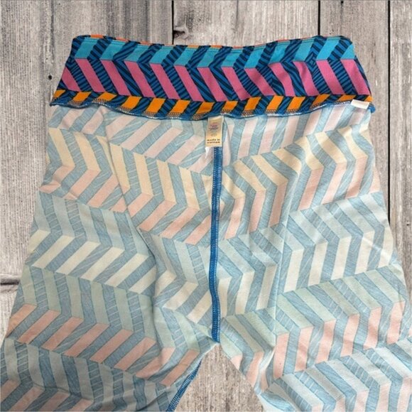 LuLaRoe Blue Colorful Geometric Chevron Stripe Pattern Leggings Pants Women's - Picture 8 of 8